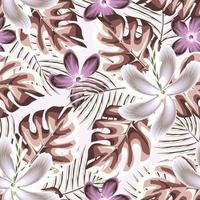 hojas de palma de monstera vintage marrón patrón sin costuras con plantas florales tropicales abstractas y follaje sobre fondo claro. fondo floral. papel pintado de otoño. fondo de primavera. diseño de verano. naturaleza vector