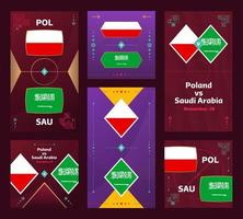 partido polonia vs arabia saudita. banner vertical y cuadrado de fútbol mundial 2022 para redes sociales. Infografía de fútbol 2022. fase de grupos anuncio de ilustración vectorial vector