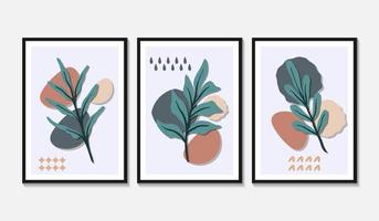 Collection of contemporary art posters botanical wall art abstract leaves foliage organic vector