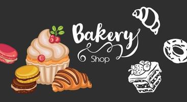 Postcard sweet desserts  bakery shop vector