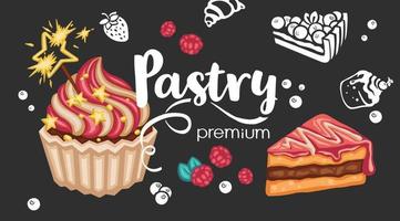 Postcard sweet desserts pastry premium vector