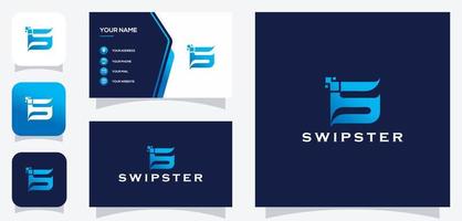 gráfico vectorial del diseño del logotipo de tecnología digital inicial s para tecnología con tarjeta de visita vector