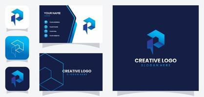 vector graphic of initial P digital technology logo design for technology with business card