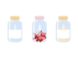 A medical bottle with a label, cabbage, pills. Flat vector illustration.