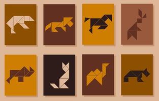 Set of 8 tangram posters with different animals. Modern minimalistic posters with animals. Vector illustration.