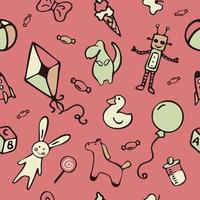 Pattern with different cute and funny toys. vector