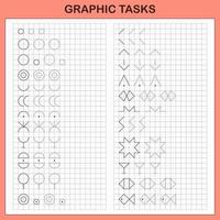 Graphic tasks by cells. Educational games for kids vector