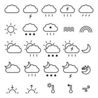 Outline web icons set with Weather forecast. Thin line icons collection. Modern isolated icons in flat style on white background. Vector illustration.