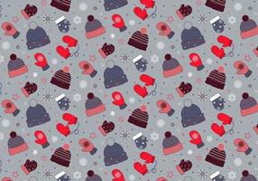 Cute winter pattern with hats, mittens, scarves and snowflakes. Vector illustration