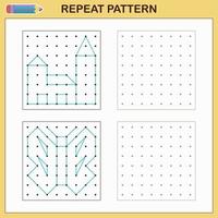 Graphic dictation. Educational game for preschool children. Worksheets for practicing logic and motor skills. Game for children. Repeat the pattern. vector