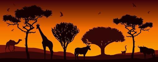 Modern art with silhouettes of african animals and african trees. Beautiful  illustration with sunset in Africa. Vector illustration 10933441 Vector Art  at Vecteezy