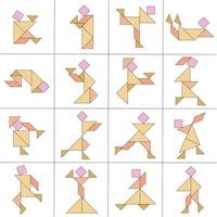 Tangram puzzle. Set with different poses of people. Vector illustration