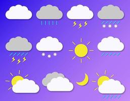 Stylish icons with phenomena weather. Modern isolated icons in flat style on gradient background. Vector illustration.