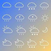 Outline web icons set with Weather forecast. Thin line icons collection. Modern isolated icons in flat style on gradient background. Vector illustration.