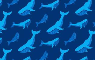 Marine pattern with whales on blue background. Animal pattern with whale for print design. Vector illustration