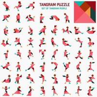 Tangram puzzle. Set of tangram people in different poses. Big vector set. Vector illustration