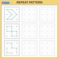 Graphic dictation. Educational game for preschool children. Worksheets for practicing logic and motor skills. Game for children. Repeat the pattern. vector