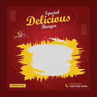 Delicious burger and food menu social media post banner design template vector