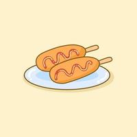 Doodle Cartoon Delicious Sausage Nugget Plate vector