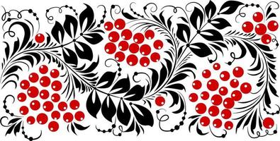 Ukrainian style poster based on Ukrainian folk embroidery in red and black on a white background. Petrykivka. Vector illustration