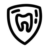 diente en el medio escudo como símbolo de protección lineart vector ilustración icono diseño con estilo de dibujo a mano de garabato