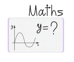 Maths learning concept. Math task illustration with graph, coordinate axes, variables and hand drawn text on a copybook background. vector