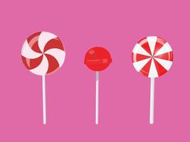 Lollipop collection. Candy on a stick of three different types. Vector illustration