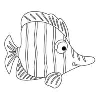 Cute sea fish. Coloring pages for kids. Vector outline on  white background.