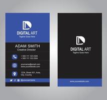 vertical business card in blue and black color simple creative design visiting card vector