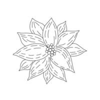 Poinsettia flower traditional winter holidays plant, simple outline vector illustration, Merry Christmas and Happy New Year seasonal festive decor for greeting cards, invitations, clipart, sticker