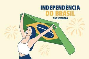 Illustrations of Beautiful Brazilian woman holding Brazil flag for 7 de setembro independence day concept vector