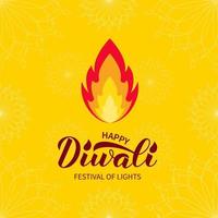 Happy Diwali calligraphy hand lettering with fire. Traditional Indian festival of lights typography poster. Easy to edit vector template for banner, flyer, sticker, postcard, greeting card.