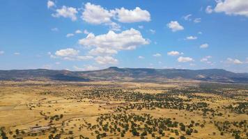 erial view of a steppe indicative of various plant life with the beautiful cloudy sky over the horizon video