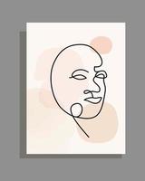 Drawing in one line style. Abstract silhouette of a girl's face, character. Grey background. Wall. Vector stock illustration