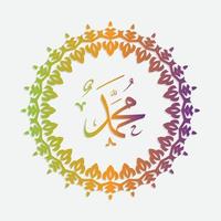 Prophet Muhammad, Peace Be upon Him in Arabic calligraphy Muhammad Birthday with circle frame and gradient color, for greeting, card and social media vector
