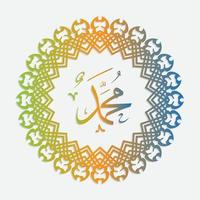 Prophet Muhammad, Peace Be upon Him in Arabic calligraphy Muhammad Birthday with circle frame and gradient color, for greeting, card and social media vector