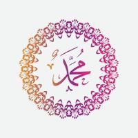 Prophet Muhammad, Peace Be upon Him in Arabic calligraphy Muhammad Birthday with circle frame and gradient color, for greeting, card and social media vector