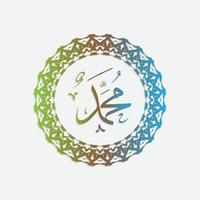 Prophet Muhammad, Peace Be upon Him in Arabic calligraphy Muhammad Birthday with circle frame and gradient color, for greeting, card and social media vector