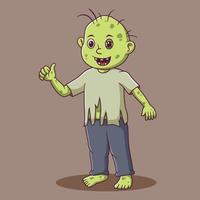 dibujos animados de zombis lindos pulgares hacia arriba. personaje de dibujos animados de mascota zombie. icono de halloween concepto blanco aislado. estilo de caricatura plano adecuado para la página de inicio web, pancarta, volante, pegatina, tarjeta vector