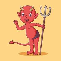 linda caricatura del monstruo del diablo rojo. personaje de dibujos animados de la mascota del diablo rojo. icono de halloween concepto blanco aislado. estilo de caricatura plana adecuado para la página de destino web, banner, volante