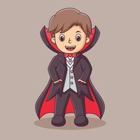 Cute Dracula Vampire Cartoon isolated on white background. Dracula Mascot Cartoon Character. Halloween Icon Concept White Isolated. Flat Cartoon Style Suitable for Web Landing Page, Banner, Flyer vector