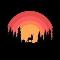vector de ilustración de ciervos perdidos en el bosque, escena de puesta de sol, perfecto para imprimir, etc.