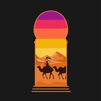 illustration vector of camel bring palestine flag in desert perfect for print,etc