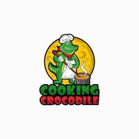 Ilustración de vector de diseño de logotipo de cocodrilo de cocina
