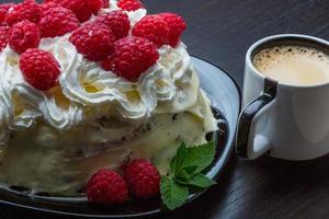 Coffee with raspberry cake photo