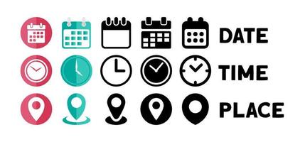 Date, Time, Address or Place Icons Symbol vector