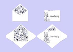 Wedding envelope template with lilies vector