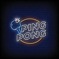 cartel de neón de ping pong con fondo de pared de ladrillo vector