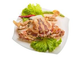 Red crab on the plate and white background photo