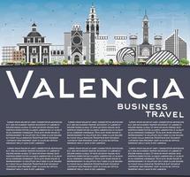 Valencia Skyline with Gray Buildings, Blue Sky and Copy Space. vector